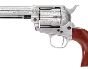 Taylors & Company 550926 1873 Cattleman 45 Colt (LC) Caliber with 4.75" Barrel, 6rd Capacity Cylinder, Overall White Floral Engraved Finish Steel & Walnut Grip