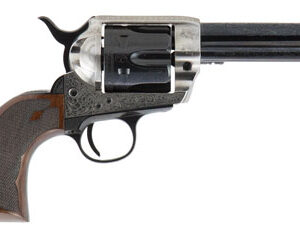 Cimarron Frontier Pre-War .45 Long Colt revolver with 4.75 in blued barrel and old silver engraved frame
