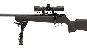 Savage Rascal Target XP .22 LR left-hand rifle with mounted 4x32 scope and bipod