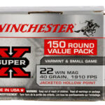 105896 Winchester Ammo X22MH150 Super X 22 WMR 40 gr Jacket Hollow Point 150 Per Box/ 10 Case