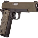 106116 Taurus 1191101MGVZ 1911 45 ACP 8+1 5" Barrel, Matte Black Finish Beavertail Frame, Serrated Mil-Spec Green Cerakote Slide & Brown VZ Operator II Grip