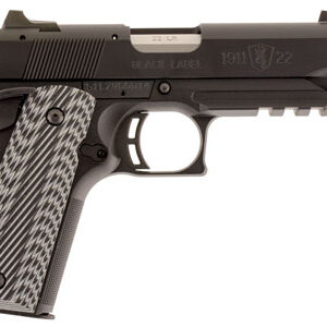 Browning 051821490 1911-22 Black Label Compact SR 22 LR 10+1 4.25" 3.50" Threaded Barrel, Matte Black Serrated Steel Slide & Polymer Frame w/Picatinny Rail & Beavertail, Black/Gray Textured G10 Grips