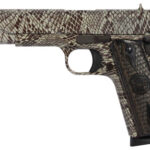 111728 Iver Johnson Arms 1911A1COPPERHEAD 1911 A1 Copperhead 45 ACP 8+1 5" Black Steel Barrel, Tan Snakeskin Hydrographic Serrated Steel Slide & Frame w/Beavertail, Black Snakeskin Diamondwood Grip