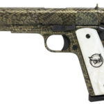 111729 Iver Johnson Arms 1911A1WATERMOCCASIN 1911 A1 Water Moccasin 45 ACP 8+1 5" Black Steel Barrel, Green Snakeskin Hydrographic Serrated Steel Slide & Frame w/Beavertail, White Synthetic Pearl Grip