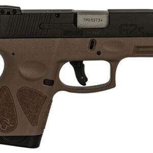 Taurus 1G2S931B G2S  Compact 9mm Luger 7+1 3.26" Matte Stainless Steel Barrel, Matte Black Serrated Slide, Brown Polymer Frame w/Picatinny Rail, Brown Polymer Grip