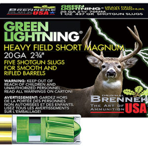 Brenneke SL202HFSGL Green Lightning Heavy Field Short Magnum 20 Gauge 2.75" 1 oz Slug Shot 5 Per Box/ 50 Case