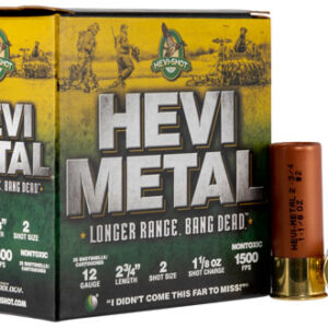 HEVI-Metal HS38702 HEVI-Metal Longer Range 12 Gauge 2.75" 1 1/8 oz 2 Shot 25 Per Box/ 10 Case