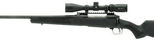 Savage 110 Apex Hunter XP .350 Legend left-hand rifle with matte black synthetic stock and Vortex 3-9x40 scope
