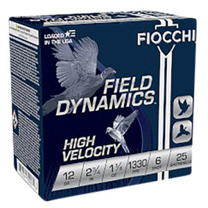 Fiocchi 12HV6 Field Dynamics High Velocity 12 Gauge 2.75" 1 1/4 oz 6 Shot 25 Per Box/ 10 Case