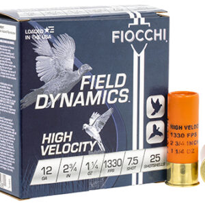 Fiocchi 12HV75 Field Dynamics High Velocity 12 Gauge 2.75" 1 1/4 oz 7.5 Shot 25 Per Box/ 10 Case