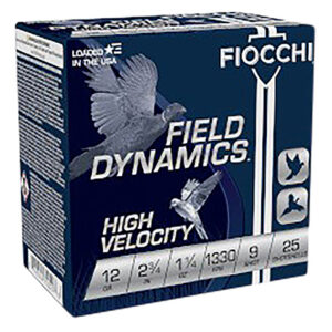 Fiocchi 12HV9 Field Dynamics High Velocity 12 Gauge 2.75" 1 1/4 oz 9 Shot 25 Per Box/ 10 Case