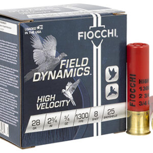 Fiocchi 28HV8 Field Dynamics High Velocity 28 Gauge 2.75" 3/4 oz 8 Shot 25 Per Box/ 10 Case