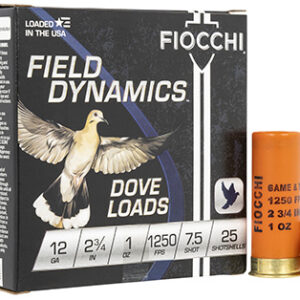 Fiocchi 12GT75 Field Dynamics Dove & Quail 12 Gauge 2.75" 1 oz 7.5 Shot 25 Per Box/ 10 Case