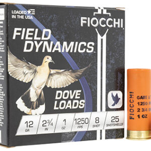 Fiocchi 12GT8 Field Dynamics Dove & Quail 12 Gauge 2.75" 1 oz 8 Shot 25 Per Box/ 10 Case