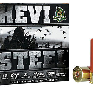 HEVI-Shot HS61223 HEVI-Steel  12 Gauge 2.75" 1 1/8 oz 3 Shot 25 Per Box/ 10 Case