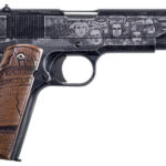 120769 Auto-Ordnance 1911BKOC7 1911 Revolution 45 ACP 5" Barrel 7+1, Distressed Midnight Blue Cerakote, Carbon Steel Beavertail Frame, Serrated Engraved Slide, Custom Engraved Copper Grip