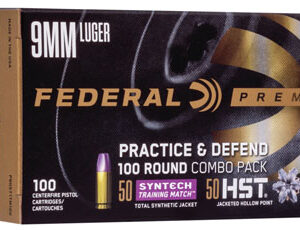 Federal P9HST1TM100 Premium Practice & Defend 9mm Luger 124 gr HST JHP Syntech TSJ 100 Per Box/ 5 Case