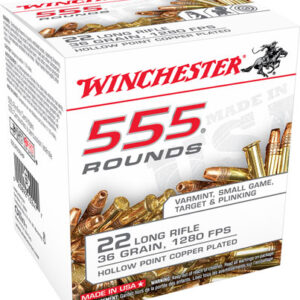 Winchester Ammo 22LR555HP USA  22 LR 36 gr Copper Plated Hollow Point 555 Per Box/ 10 Case *Bulk