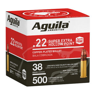 Aguila 1B221118 Super Extra Rimfire 22 LR 38 gr Copper Plated Hollow Point 500 Per Box/ 4 Case