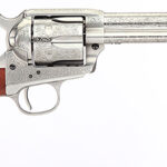 126405 Taylors & Company 550927DE 1873 Cattleman 45 Colt (LC) Caliber with 5.50" Barrel, 6rd Capacity Cylinder, Overall White Floral Engraved Finish Steel, Walnut Navy Size Grip & Overall Taylor Polish