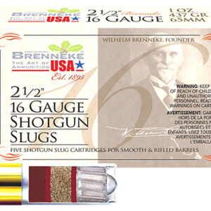 Brenneke SL162BR Brenneke 16  16 Gauge 2.50" 1 oz Slug Shot 5 Per Box/ 50 Case