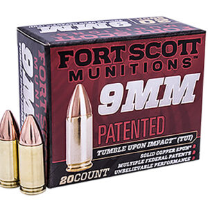 Fort Scott Munitions 9MM115SCVNIC Tumble Upon Impact (TUI)  9mm Luger 115 gr Solid Copper Spun 20 Per Box/ 25 Case