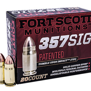 Fort Scott Munitions 357SIG095SCV Tumble Upon Impact (TUI)  357 Sig 95 gr Solid Copper Spun 20 Per Box/ 25 Case