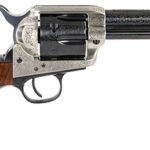 134310 Taylors & Company 550924 1873 Cattleman 357 Mag Caliber with 4.75" Blued Floral Engraved Finish Barrel, 6rd Capacity Blued Finish Cylinder, Coin Photo Engraved Finish Steel Frame & Walnut Grip