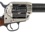 134311 Taylors & Company 550925 1873 Cattleman 45 Colt (LC) Caliber with 4.75" Blued Floral Engraved Finish Barrel, 6rd Capacity Blued Finish Cylinder, Coin Photo Engraved Finish Steel Frame & Walnut Grip