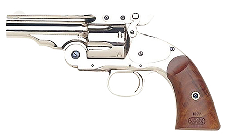 Taylors and Company Schofield Top Break .44-40 Winchester 5 inch barrel revolver with nickel finish and walnut grips