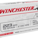 139227 Winchester Ammo W223FMJ62 USA 223 Rem 62 gr Full Metal Jacket 20 Per Box/ 50 Case