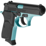 139421 Bersa T380BLM8 Thunder Micro-Compact Frame 380 ACP 8+1, 3.50" Robin Egg Blue Cerakote Steel Barrel, Matte Black Serrated Steel Slide, Robin Egg Blue Cerakote Aluminum Frame