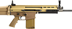 FN SCAR 17S 7.62x51mm Flat Dark Earth rifle side view with folding stock