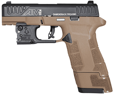 Diamondback DBAM29 9mm sub-compact pistol with FDE polymer frame and Viridian laser