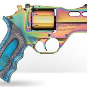 Chiappa Firearms CF340319 Rhino 30DA Nebula *CA Compliant 357 Mag 6 Shot, 3" Rainbow PVD Steel Vent Rib Barrel & Cylinder, Rainbow PVD Aluminum Frame, Blue Laminate Grip, Exposed Hammer