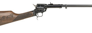 Heritage Mfg BR226B16HSWB01 Rough Rider Rancher 22 LR 6rd 16" Barrel, Black Metal Finish, Exposed Hammer, Walnut Stagecoach Engraved Stock