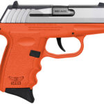 144571 SCCY Industries CPX-3TTOR CPX-3 Sub-Compact Frame 380 ACP 10+1, 3.10" Stainless Quadlock Barrel, Serrated Stainless Steel Slide, Orange Polymer Frame w/Finger Grooves, No Safety, Right Hand