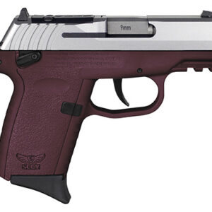 SCCY CPX1TTCRRDRG3 9mm pistol with crimson red polymer frame and serrated stainless steel slide