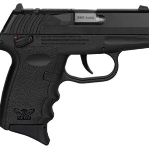 SCCY CPX-4 .380 ACP pistol with black polymer finger-grooved grip and serrated black nitride stainless slide