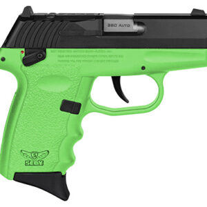 SCCY CPX4CBLGRDR .380 ACP pistol with black nitride slide and lime green polymer grip, right-hand