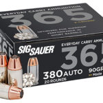 147547 Sig Sauer E380A136520 Elite Performance 365 380 ACP 90 gr V Crown Jacketed Hollow Point 20 Per Box/ 10 Case