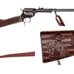 154827 Heritage Mfg BR226B16HSWB15 Rough Rider Rancher 22 LR 6rd 16", Blued Barrel/Rec, Independence Day Engraved Walnut Stock, Leather Sling Included