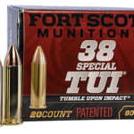 155058 Fort Scott Munitions 38SPL080SCV Tumble Upon Impact (TUI) 38 Special +P 80 gr Solid Copper Spun 20 Per Box/ 25 Case