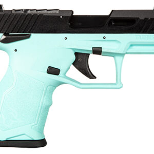 Taurus TX22 Compact .22 LR pistol in cyan and black with threaded barrel and optics-ready slide