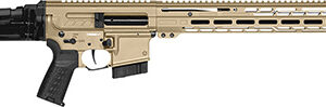 CMMG Dissent MK4 22 ARC rifle in Coyote Tan Cerakote with M-LOK handguard and folding stock