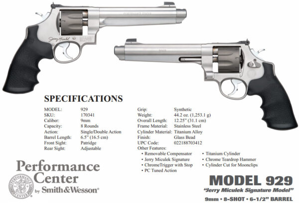 170341 SMITH AND WESSON 929 9MM 6.5" SS AS 8RD