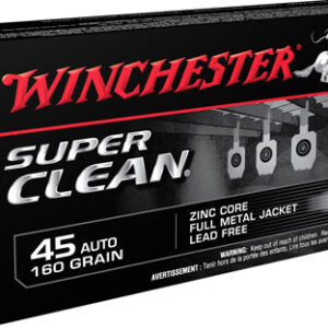 Winchester Ammo W45LF Super Clean  45 ACP 160 gr Lead Free Full Metal Jacket 50 Per Box/ 10 Case