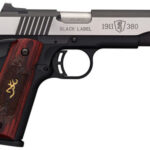 23086 Browning 051912492 1911-380 Black Label Medallion Pro 380 ACP 8+1 4.25" Target Crown Barrel, Blackened w/Silver Polished Flats Serrated SS Slide, Matte Black Polymer Frame w/Beavertail