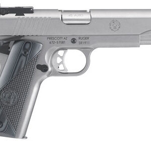Ruger 6736 SR1911 Target 45 ACP 8+1 5" Stainless Steel Barrel, Low-Glare Stainless Serrated Steel Slide, Stainless Steel Frame w/Beavertail, Deluxe Checkered G10 Grip