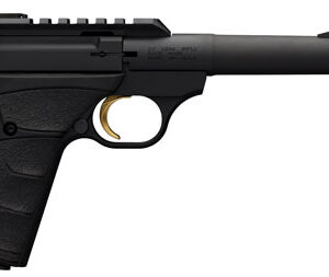 Browning Buck Mark Plus Camper UFX .22 LR pistol with threaded barrel and Picatinny rail, matte black finish